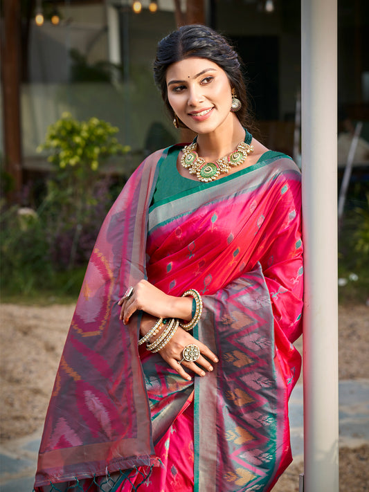 Sutriti Pink Pochampalli Silk Saree | Traditional Wedding & Festive Wear Saree
