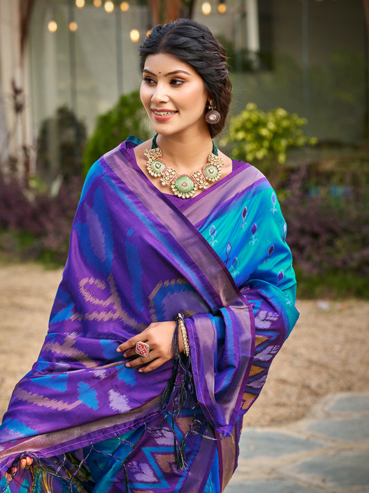 Sutriti Blue Pochampalli Silk Saree | Traditional Wedding & Festive Wear Saree