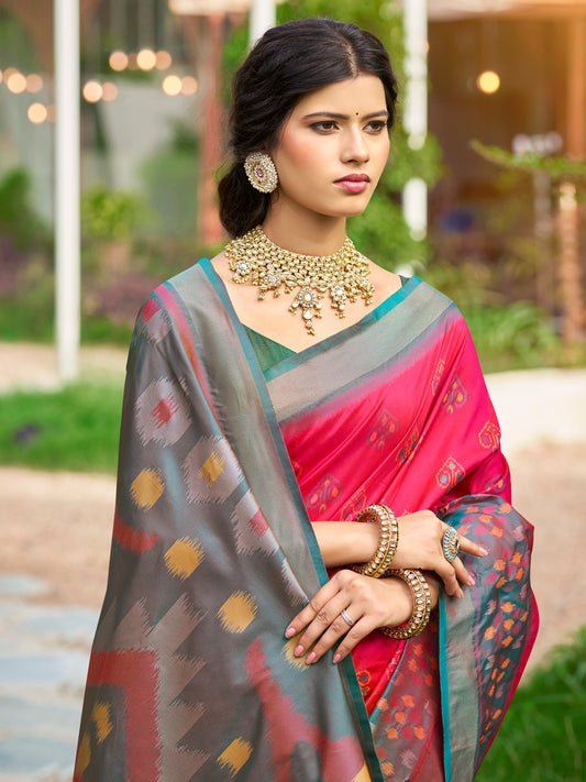 Sutriti Pink Pochampalli Silk Saree | Elegant Traditional Wedding & Festive Wear Saree