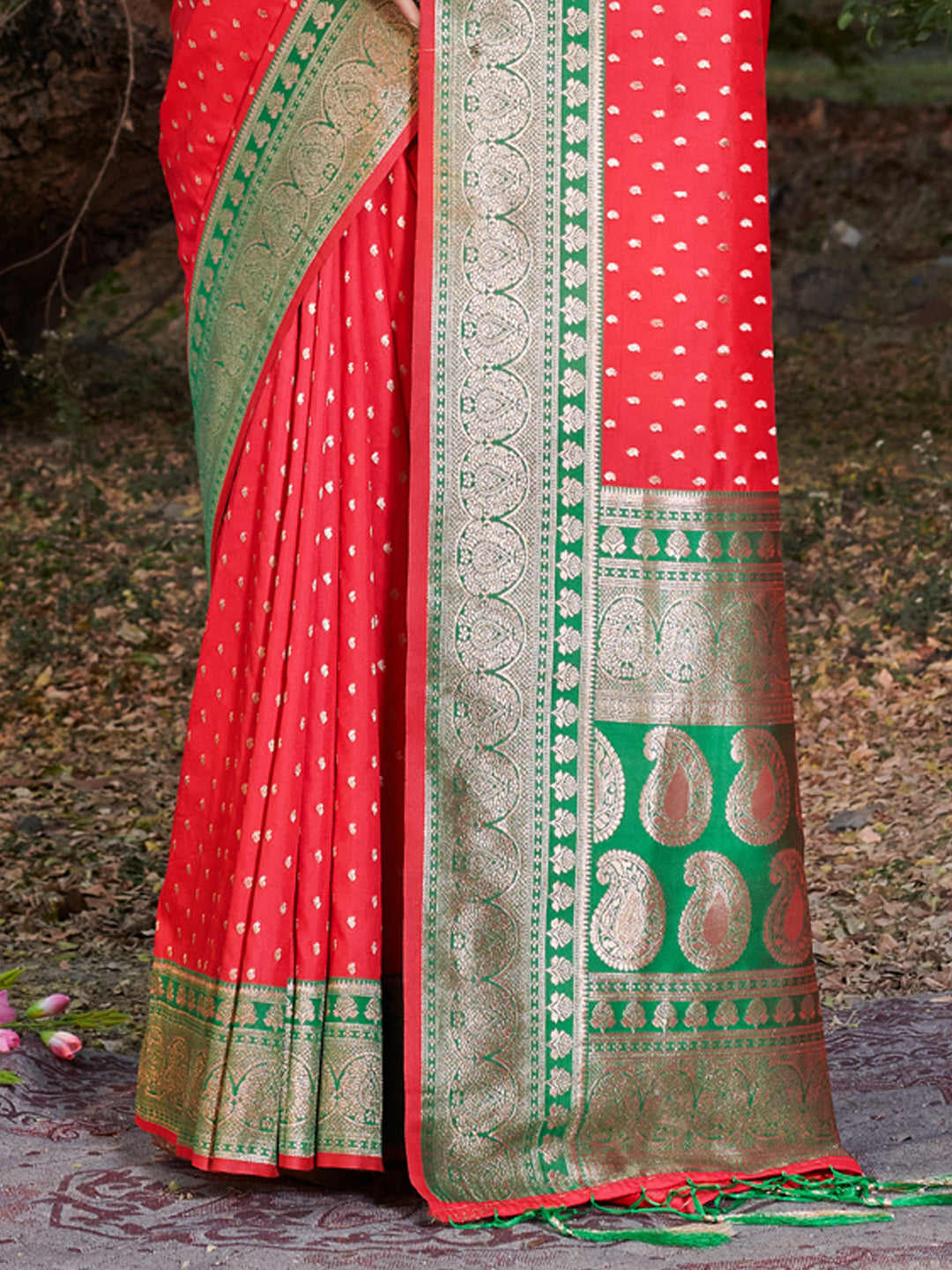 Sutriti Red Banarasi Silk Saree with Red Zari Border & Golden Butta | Wedding & Festive Wear