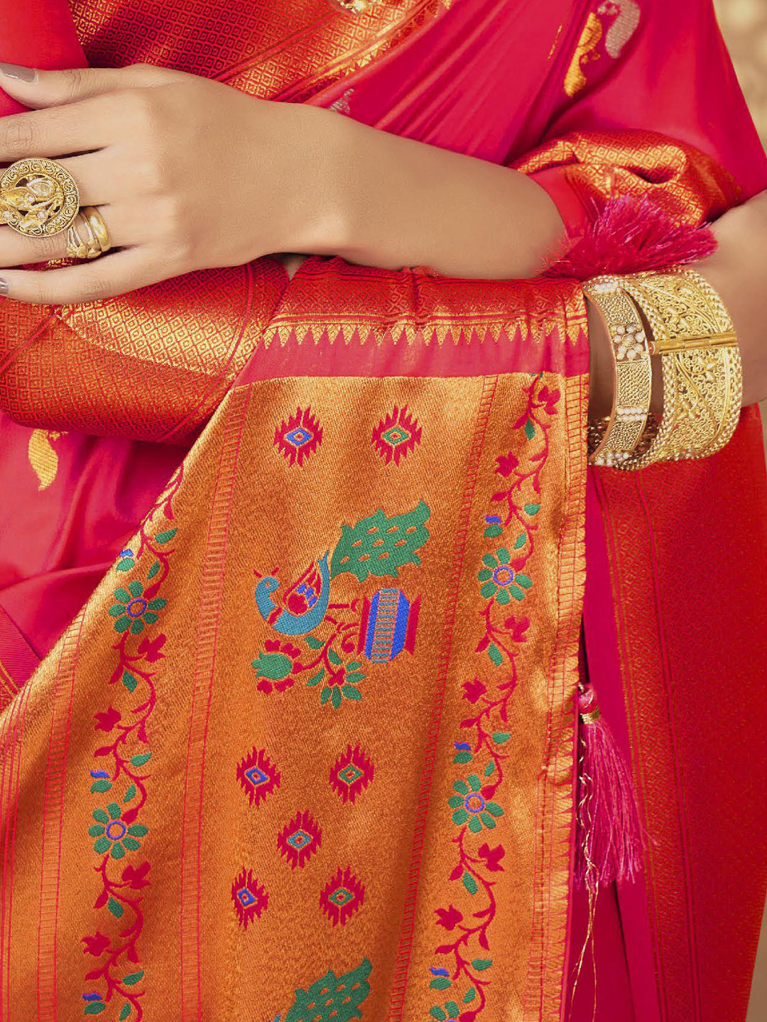 Sutriti Royal Pink Paithani Silk Saree featuring Heritage Weaving and Grand Designer Pallu Saree