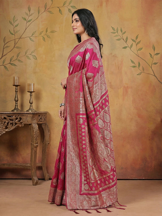 Sutriti Rani Pink Zari Woven Saree with Rich Border & Heavy Pallu | Wedding & Party Wear