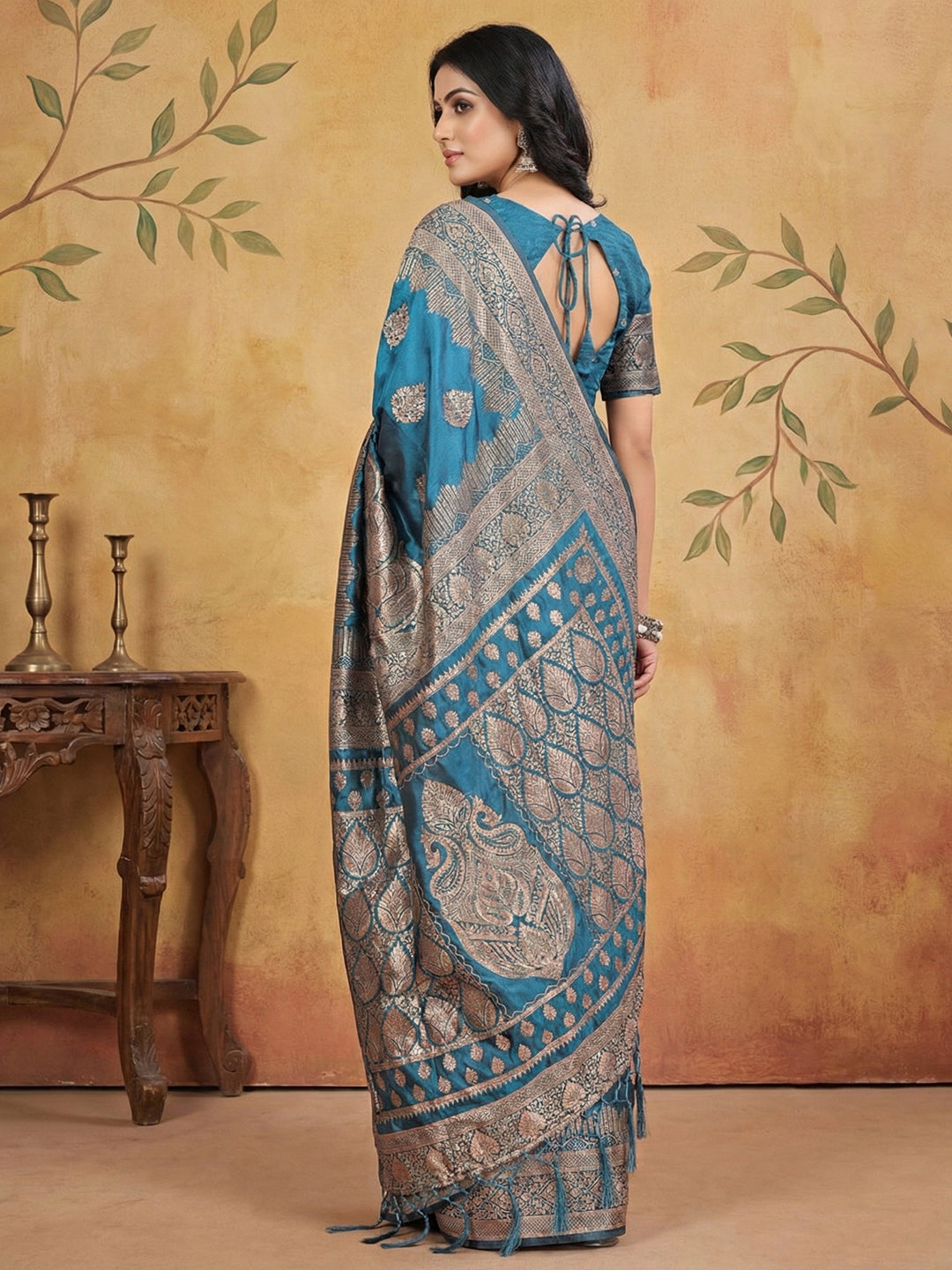 Sutriti Teal Blue Zari Woven Saree with Rich Border & Heavy Pallu | Party & Festive Wear