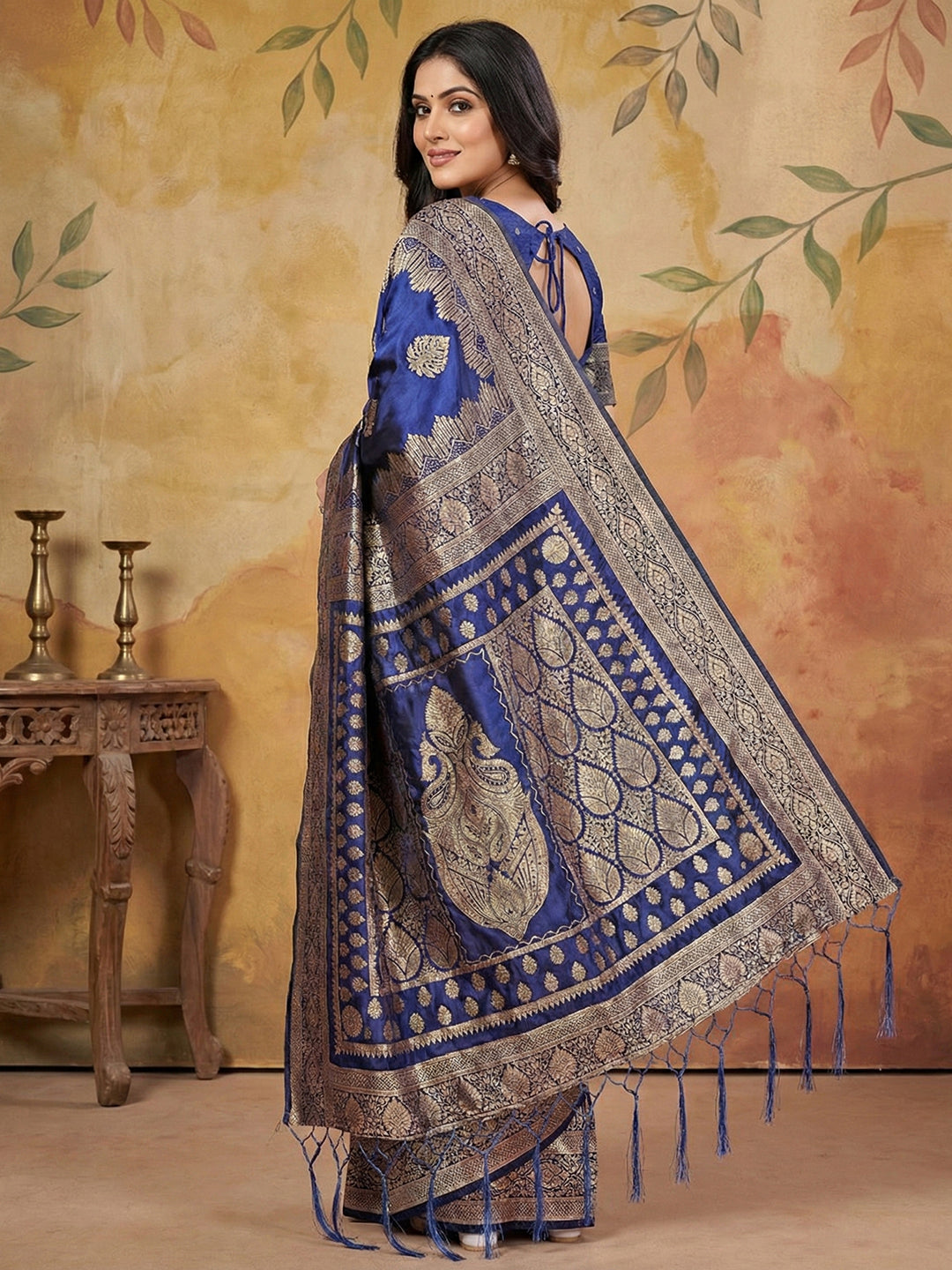 Sutriti Royal Blue Zari Woven Saree with Rich Border & Heavy Pallu | Wedding & Evening Wear