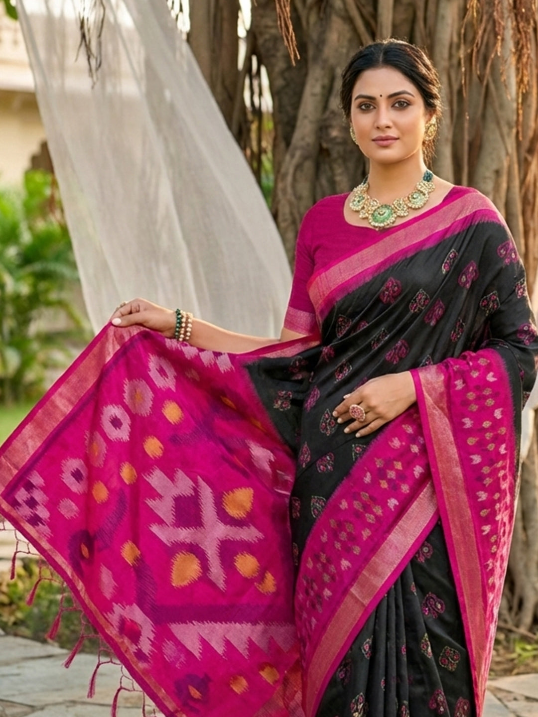 Sutriti Black Pochampalli Silk Saree | Elegant Traditional Wedding & Festive Wear Saree