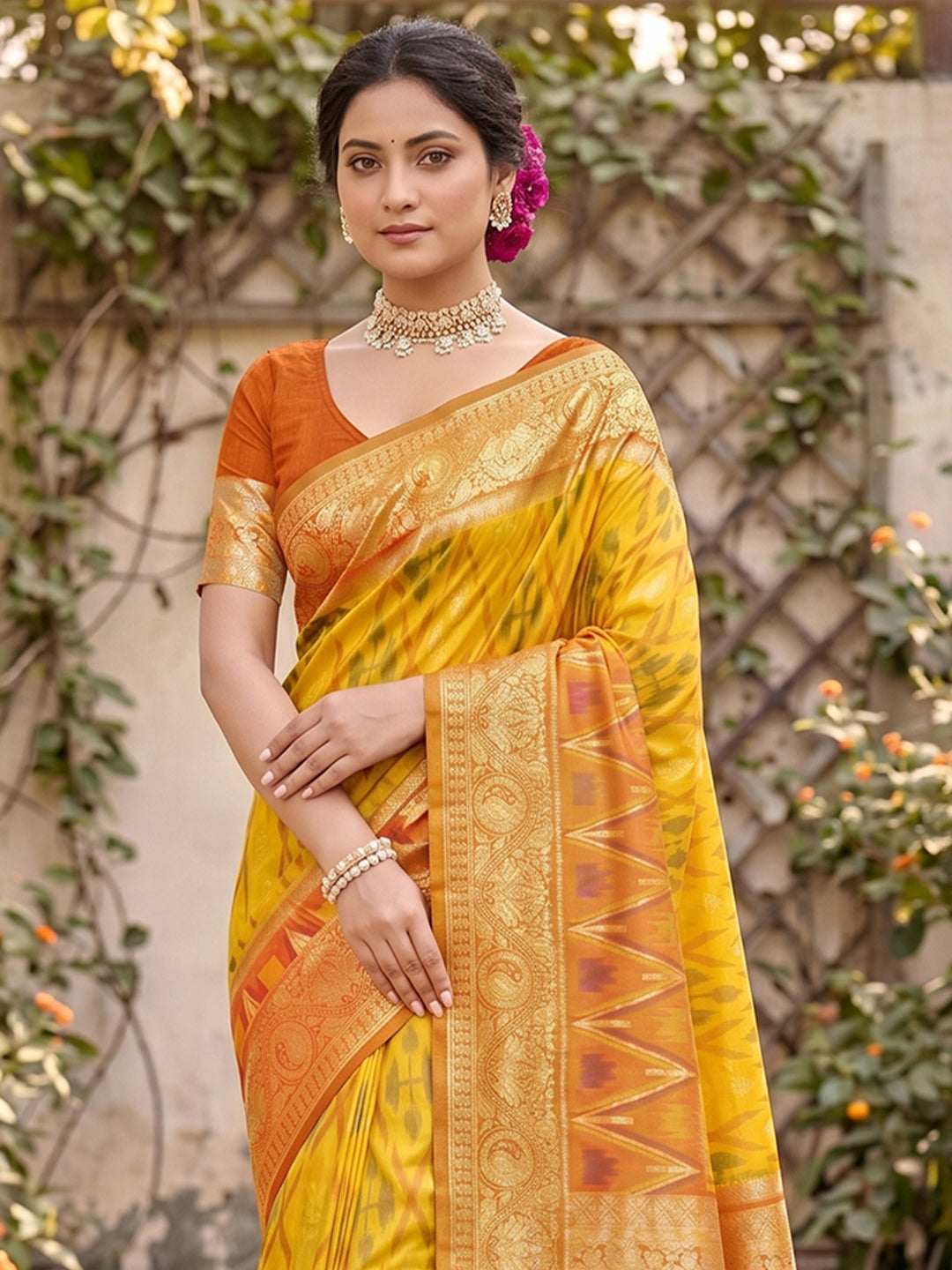Sutriti Yellow Pochampalli Silk Saree | Elegant Traditional Wedding & Festive Wear Saree
