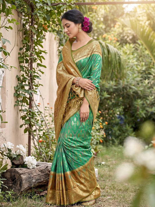 Sutriti Green Pochampalli Silk Saree | Elegant Traditional Wedding & Festive Wear Saree