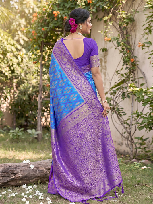 Sutriti Blue Pochampalli Silk Saree | Elegant Traditional Wedding & Festive Wear Saree