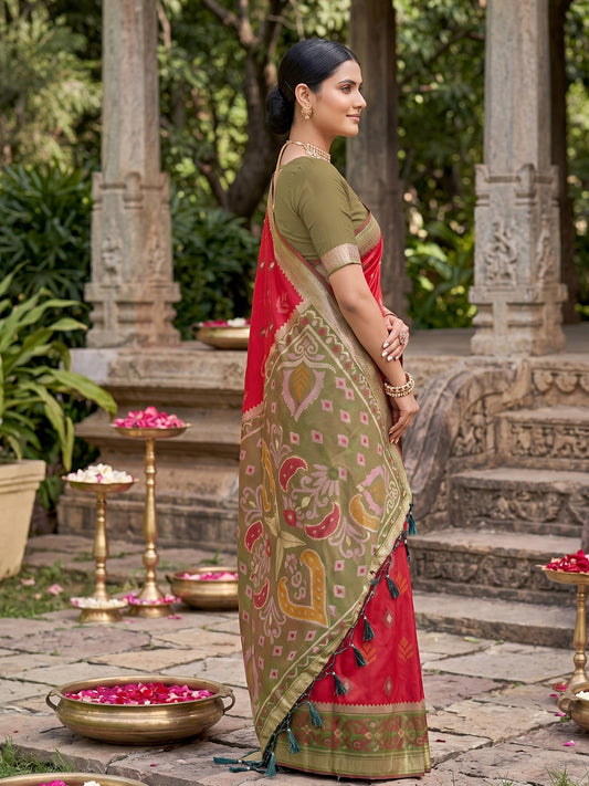 Sutriti Red Pochampalli Silk Saree | Elegant Traditional Wedding & Festive Wear Saree