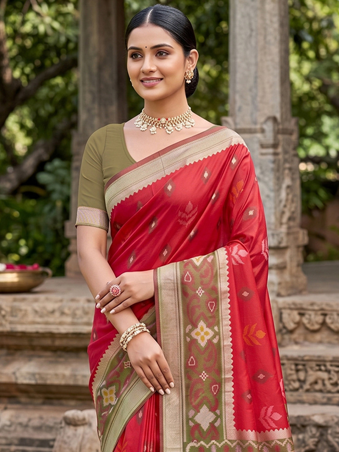 Sutriti Red Pochampalli Silk Saree | Elegant Traditional Wedding & Festive Wear Saree