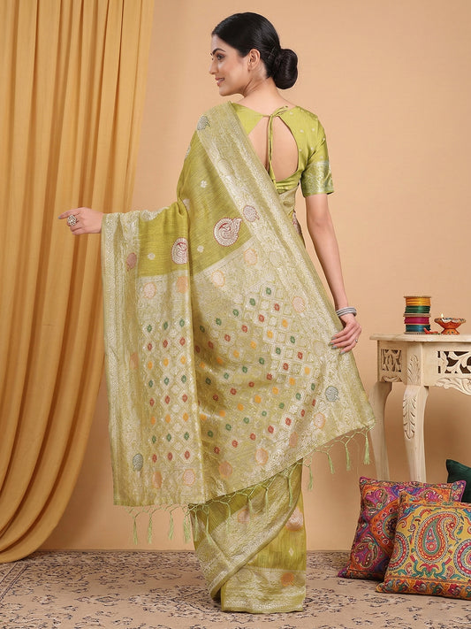 Sutriti Women's Elegant Soft Cotton Saree with Intricate Silver Zari Work & Unstitched Blouse Piece | Traditional Festive & Wedding WeaR(Mustrad)