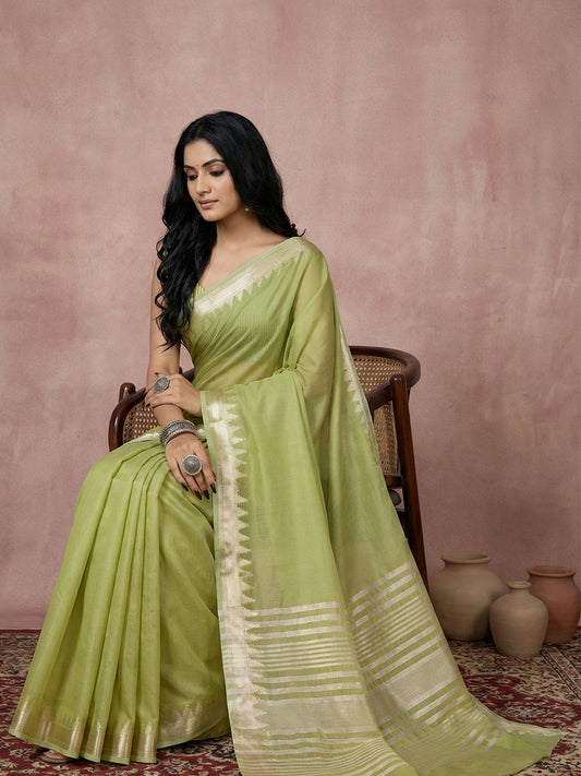 Sutriti Pastel Green Pure Linen Saree: Refreshing Luxury & Effortless Fall