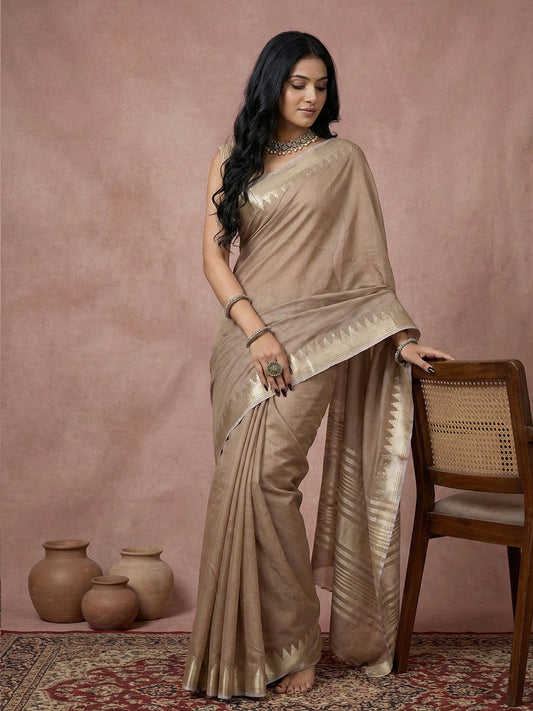 Sutriti Earthy Beige Pure Linen Saree: Grounded Sophistication & Premium Drape
