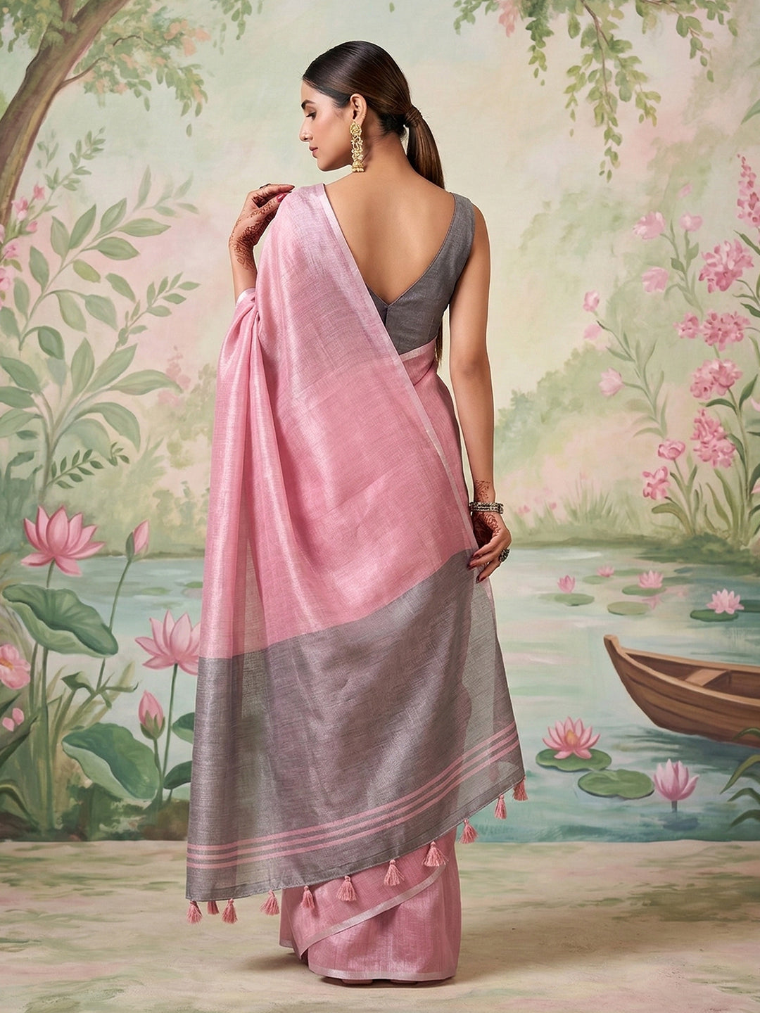 Sutriti Rose Pink Tissue Silk Saree for Women Festive Wedding PSofty Ethnic Wear