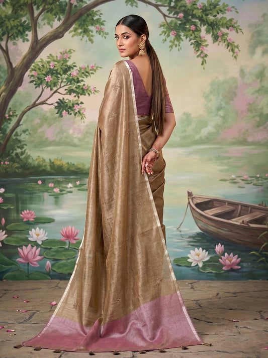 Sutriti Gold Tissue Silk Saree for Women Wedding Festive PSofty Ethnic Wear