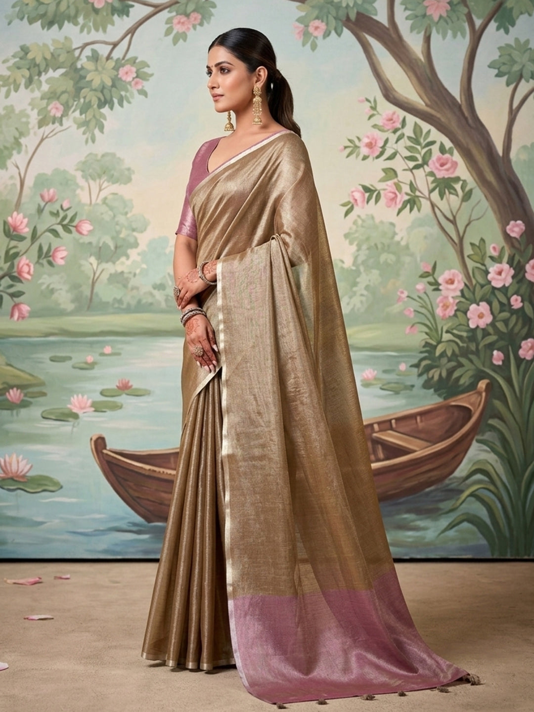 Sutriti Gold Tissue Silk Saree for Women Wedding Festive PSofty Ethnic Wear