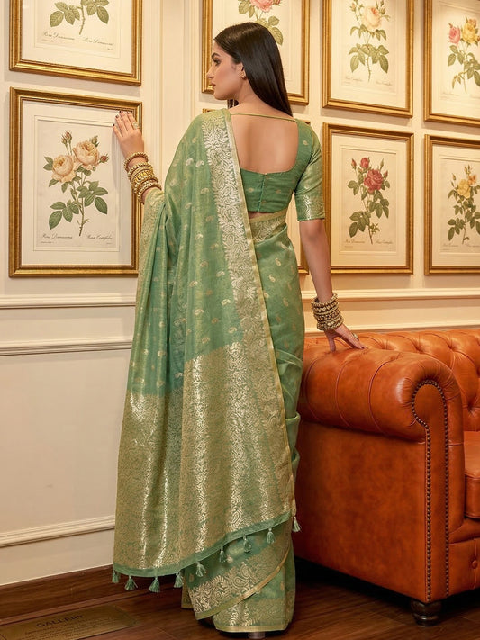 Sutriti Mehendi Green Tissue Silk Saree for Women Festive Wedding PSofty Ethnic Wear