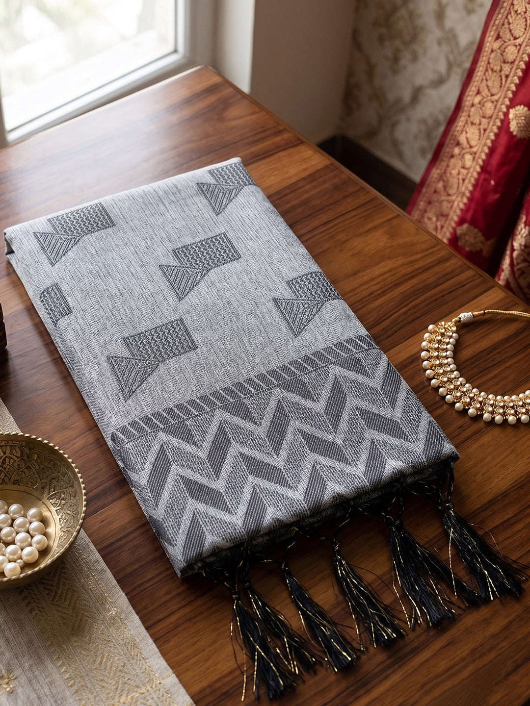 Sutriti Grey Linen Saree for Women Festive Party Wedding Wear