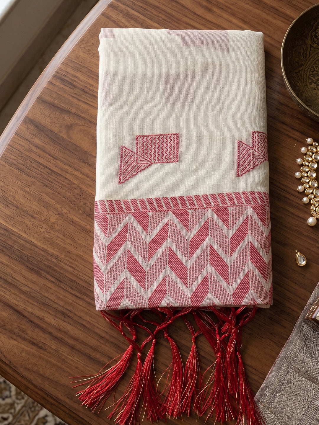 Sutriti Off White Linen Saree for Women Festive Wedding Wear