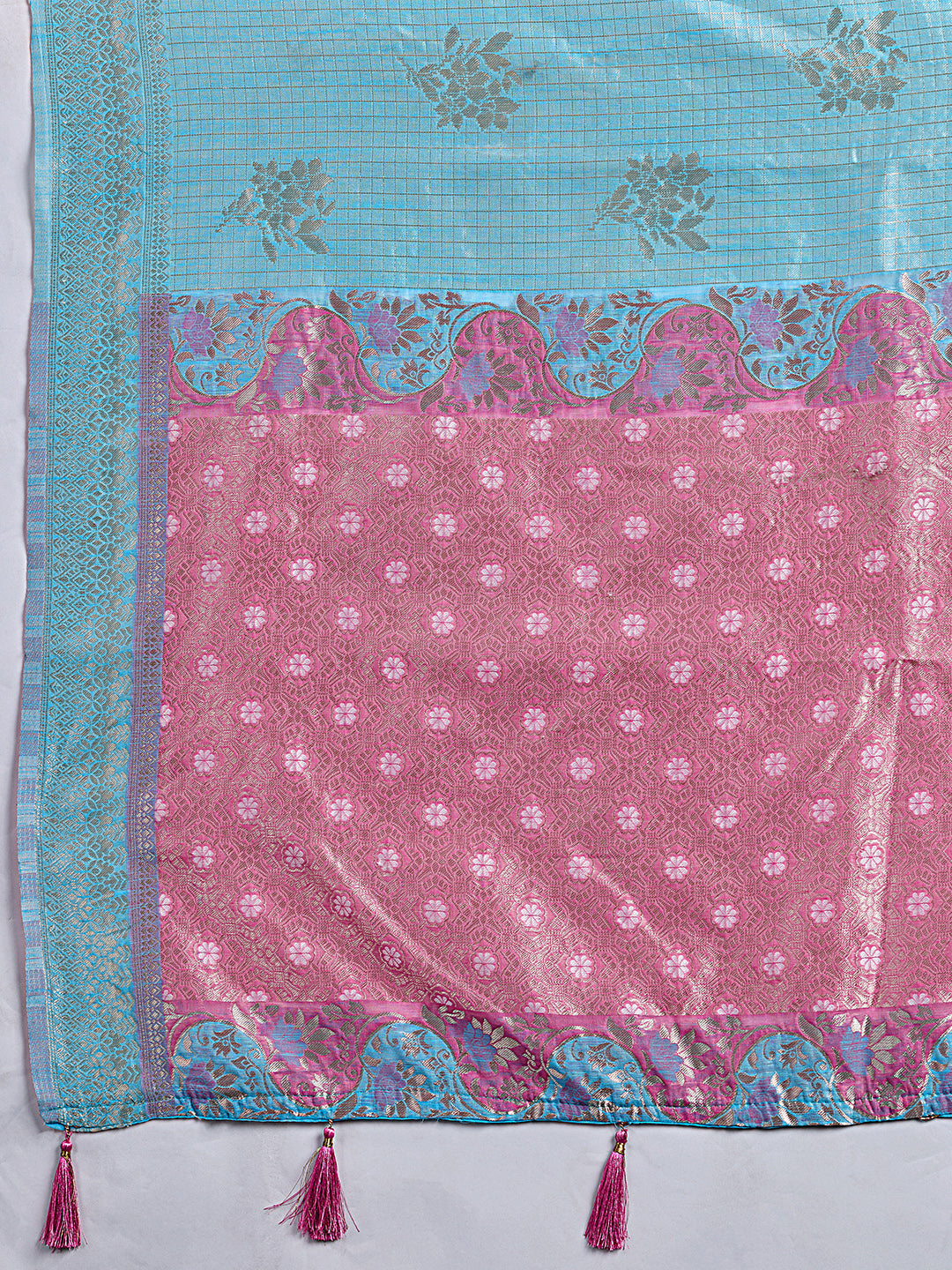 Sutriti Sky Blue & Pink Cotton Silk Saree for Women - Festive Wedding Party Wear Ethnic Saree