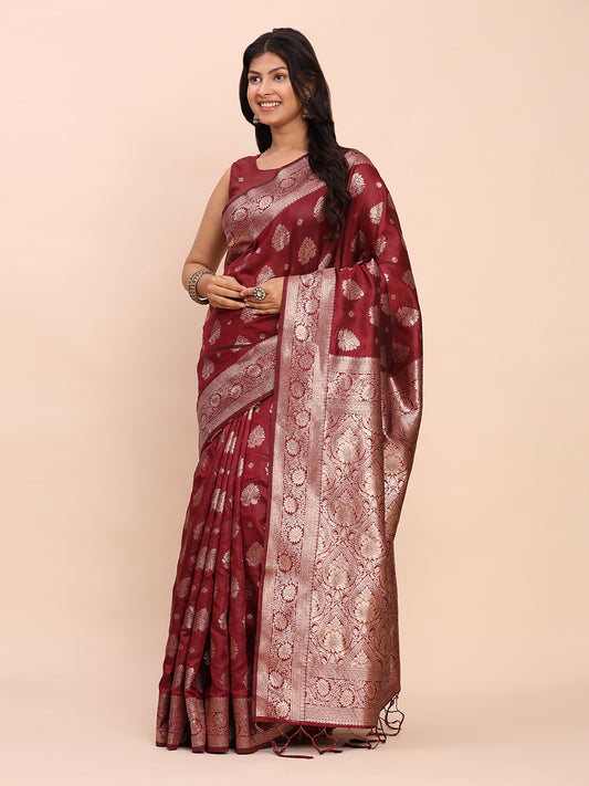 Sutriti Deep Burgundy Maroon Soft Silk Saree for Wedding Wear
