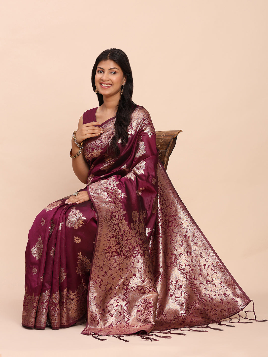 Sutriti Rich Wine Purple Woven Soft Silk Saree - Party Wear