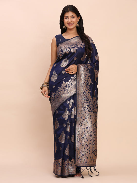 Sutriti Midnight Navy Blue Woven Soft Silk Saree