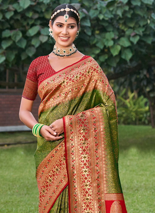 Sutriti Majestic Mhendi Green Kanjivaram Silk Saree | Bridal Heritage Collection | Limited Edition