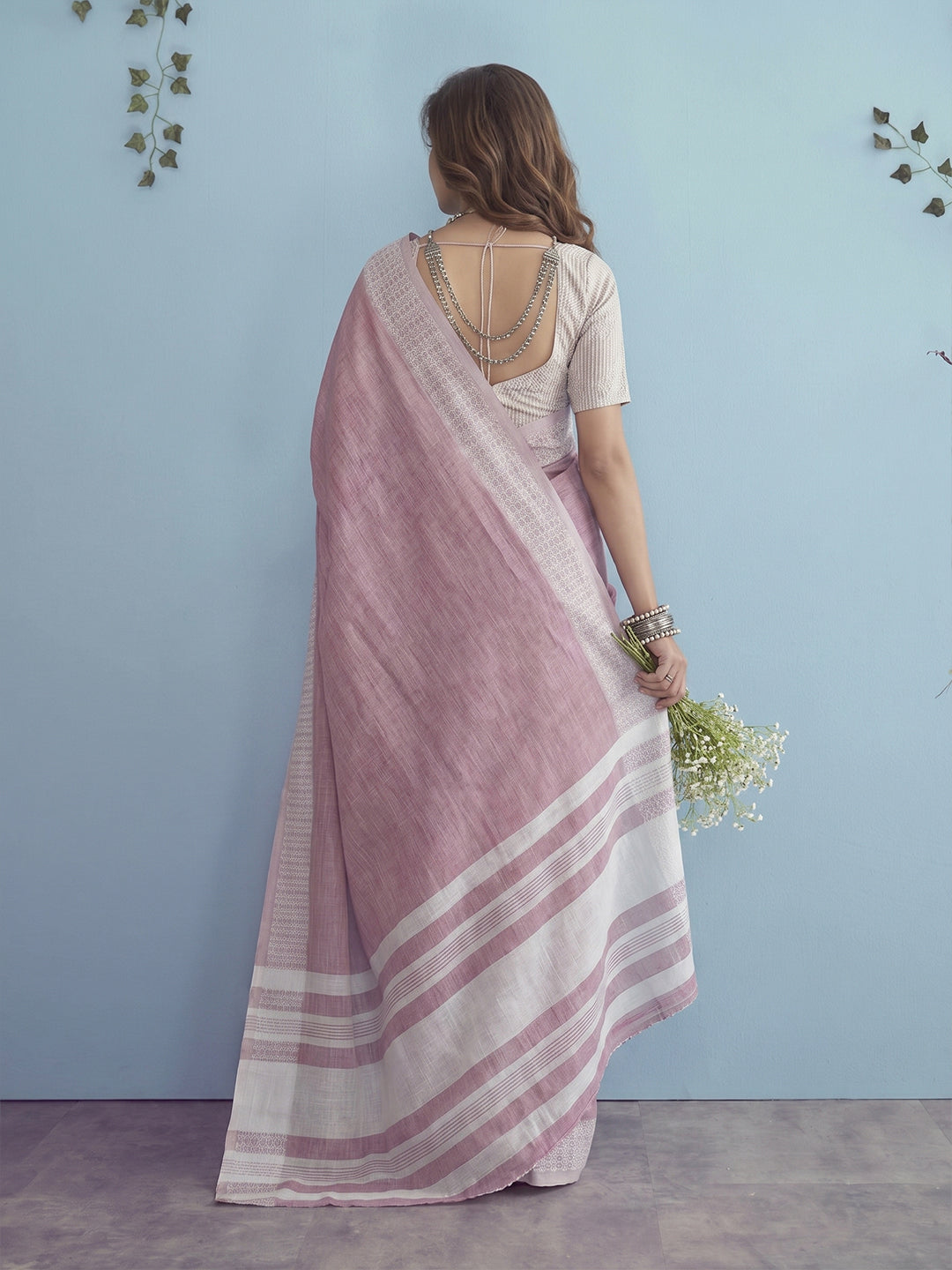 Sutriti Pink Linen Saree for Women Festive Wear Elegant Ethnic Wedding PSofty Saree