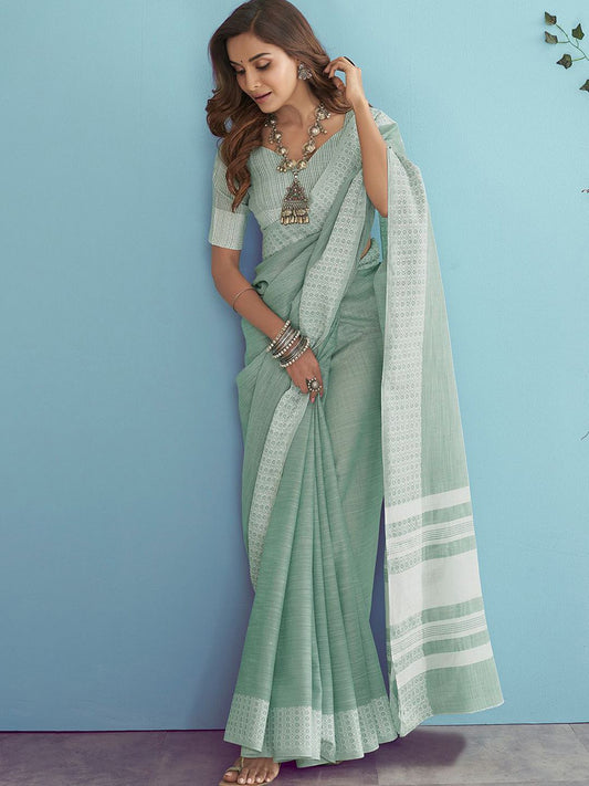 Sutriti Mehendi Green Linen Saree for Women Festive Wear Elegant Ethnic PSofty Saree