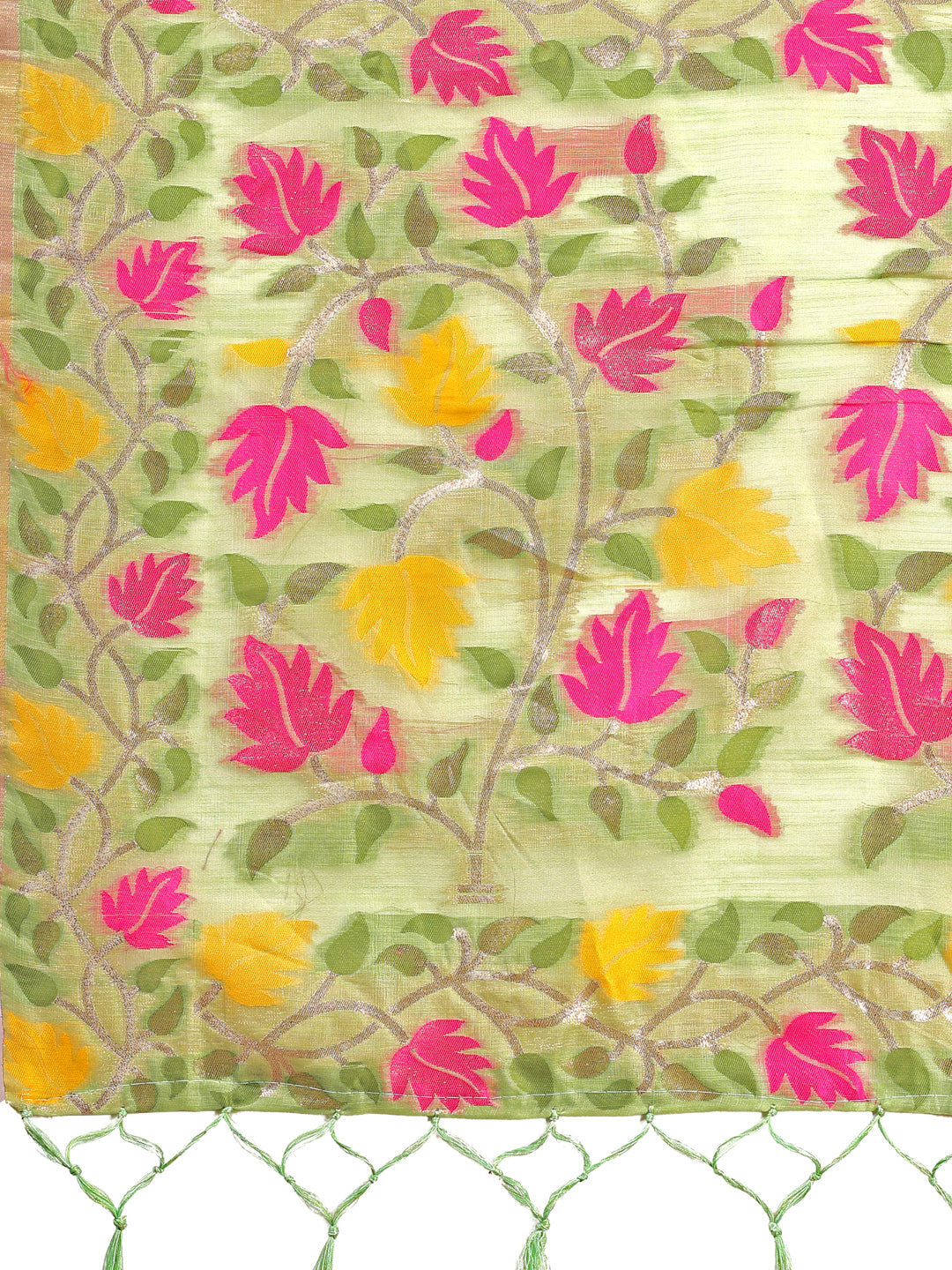 SUTRITI Multicolor Leaf Printed Saree for Women | Soft Lightweight Everyday Saree | Elegant Floral Vine Pallu & Border | Party, Office, Puja Wear | Includes Unstitched Blouse Piece(Pista Green)