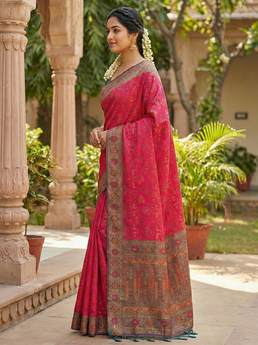 Sutriti Woven Banarasi Art Silk, Kanjivaram Silk Blend Saree Pink & Grey - Stylish Party Wear