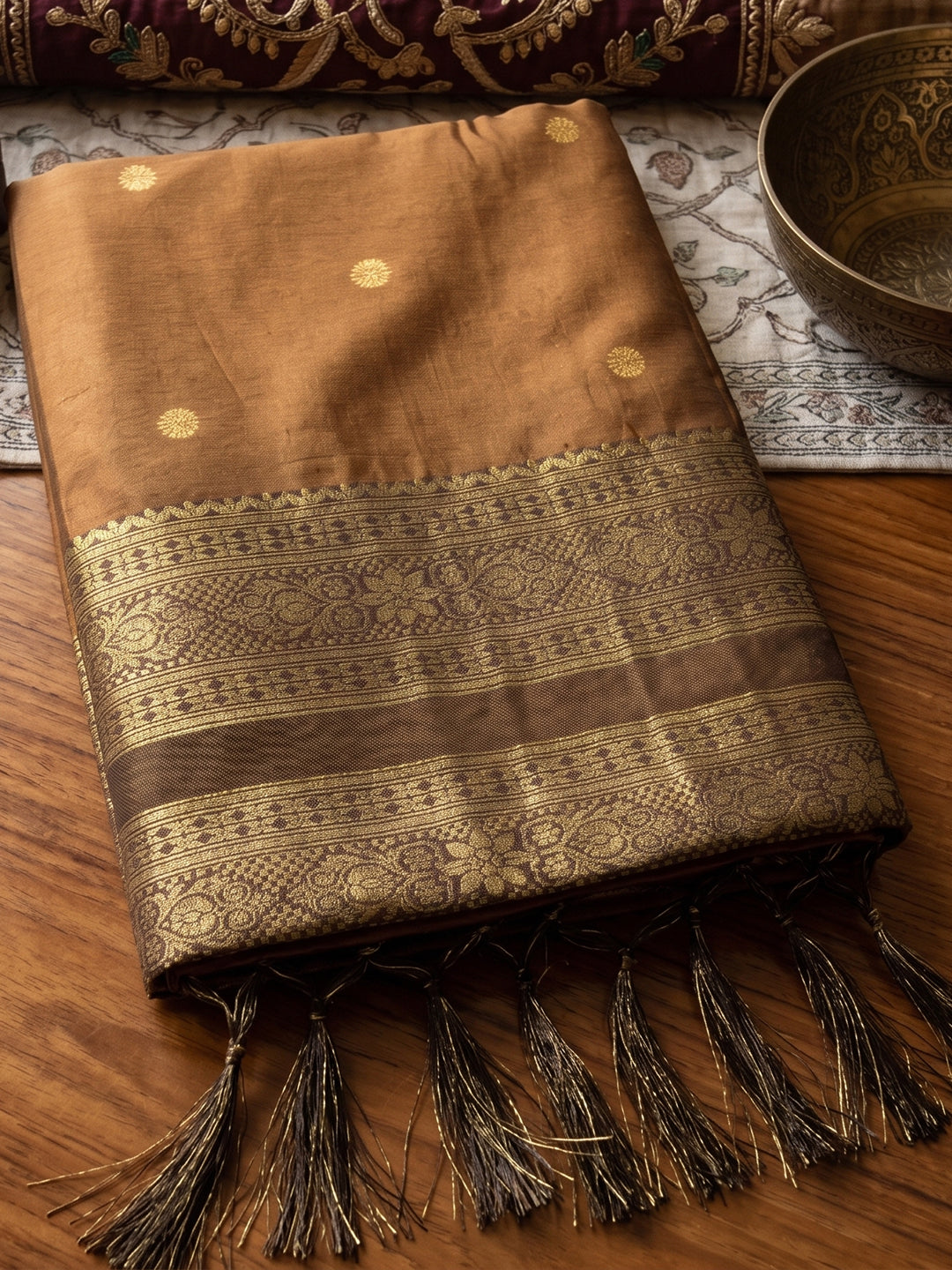 Sutriti Mustard & Dark Brown Soft Silk Saree for Women - Festive Wedding Party Wear Ethnic Saree