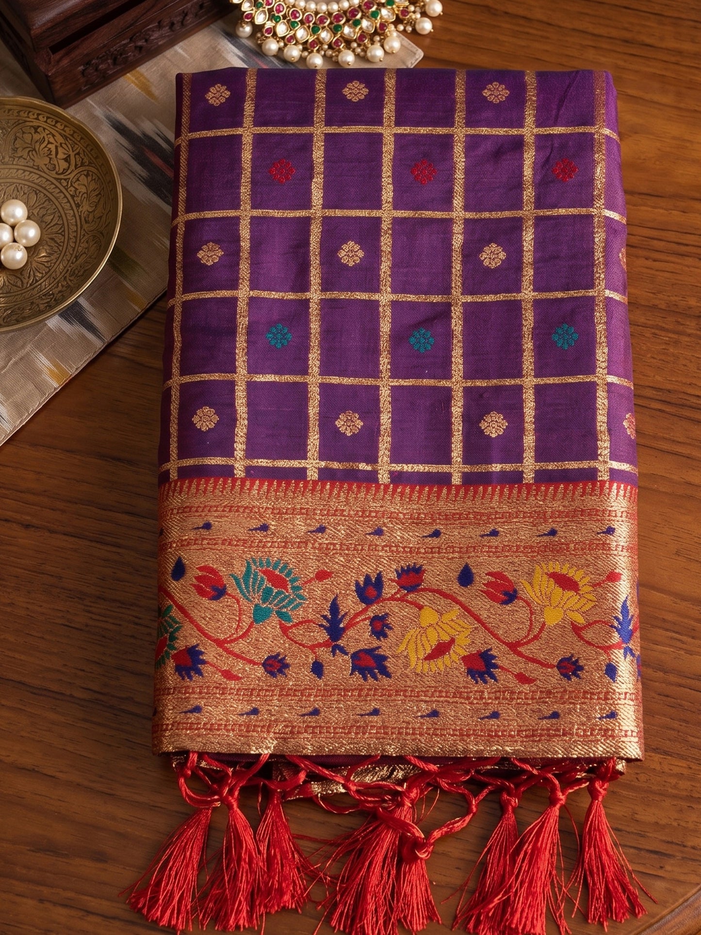 Sutriti Women's Purple Banarasi Silk Saree with Zari Work & Contrast Blouse - Festive Wedding Wear