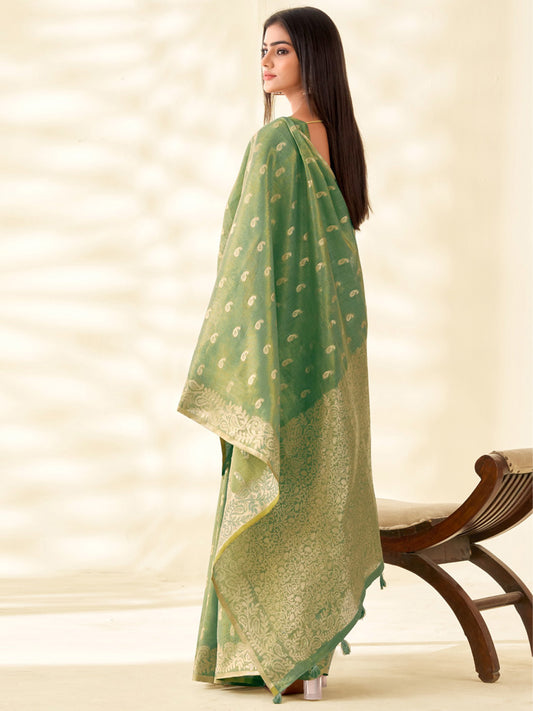 Sutriti Women Green Woven Banarasi Tissue Silk Saree
