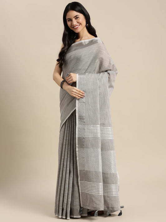Sutriti grey tissue silk silver stripe border wedding saree silver stripe collection