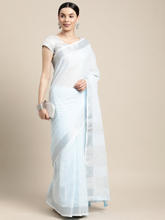 Sutriti powder blue tissue silk silver stripe border wedding saree silver stripe collection