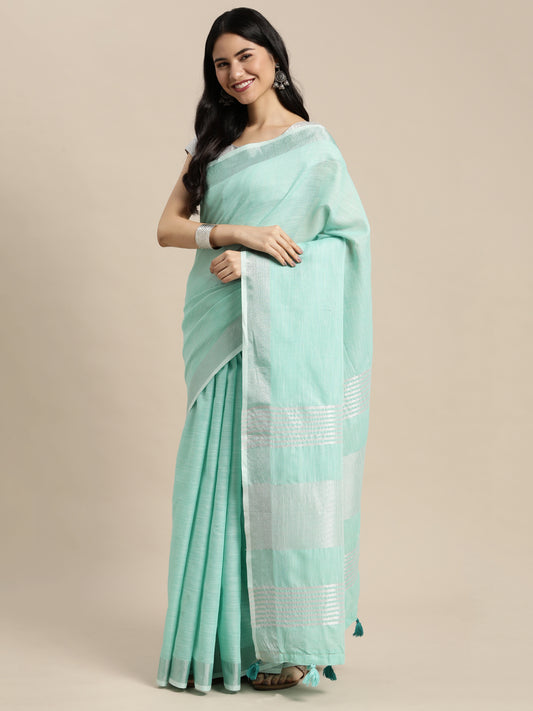 Sutriti mint aqua tissue silk silver stripe border wedding saree silver stripe collection