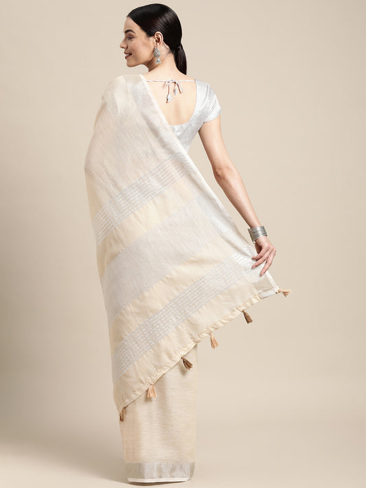 Sutriti ivory cream tissue silk silver stripe border wedding saree silver stripe collection