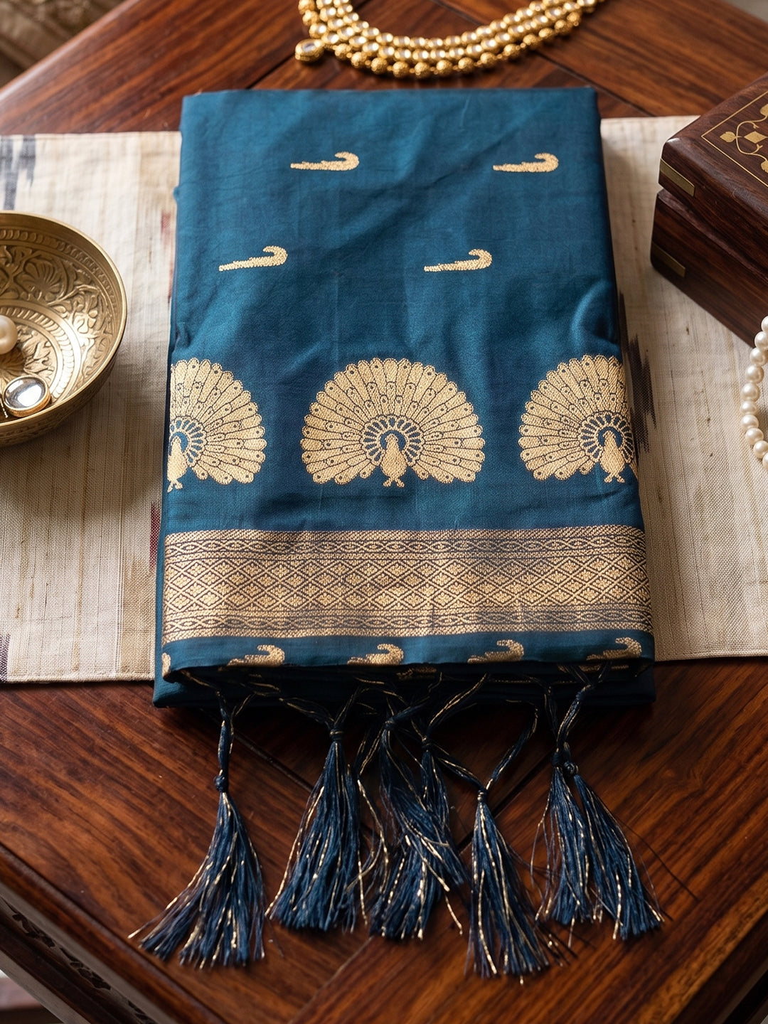 Sutriti Teal Blue Soft Silk Saree for Women Wedding Festive Ethnic Wear