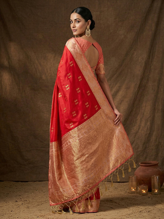 Sutriti Red Banarasi Soft Silk Saree for Women Wedding Festive Ethnic Saree