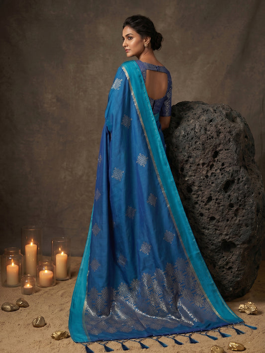 Sutriti Sky Blue Soft Silk Saree for Women with Blue Blouse Wedding Party Wear
