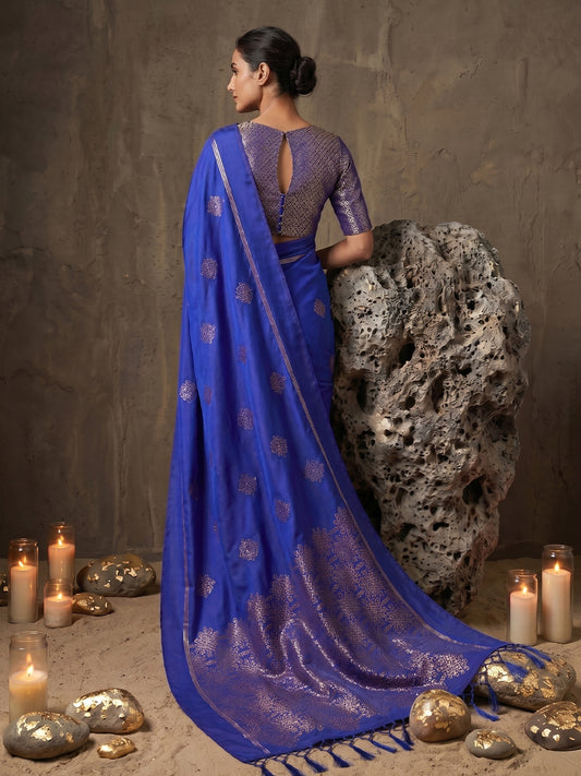 Sutriti Royal Blue Soft Silk Saree for Women with Blue Blouse Wedding Party Wear