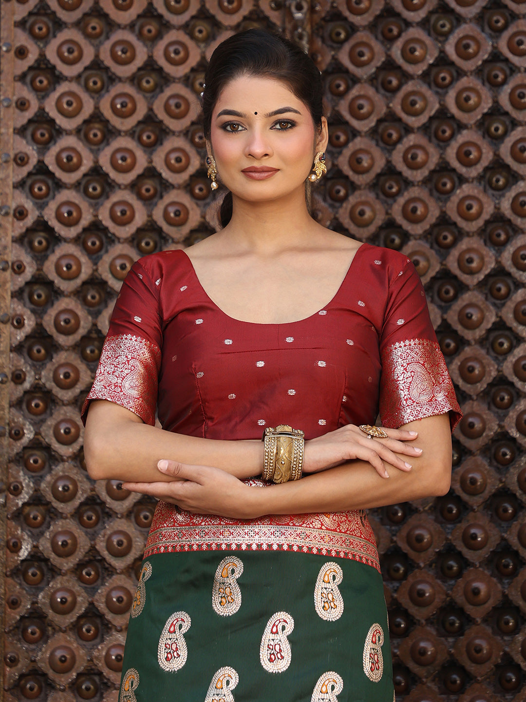 SUTRITI Banarasi Style Paisley Butti Saree for Women | Rich Woven Border & Grand Pallu | Festive Wedding Party Saree | Soft Elegant Drape | With Unstitched Blouse Piece|