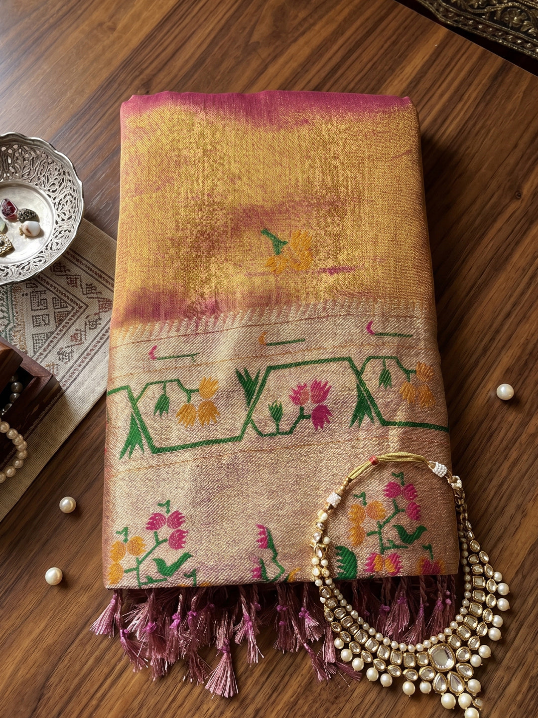 Sutriti Rose Pink Tissue Silk Saree for Women Festive Party Wedding Wear