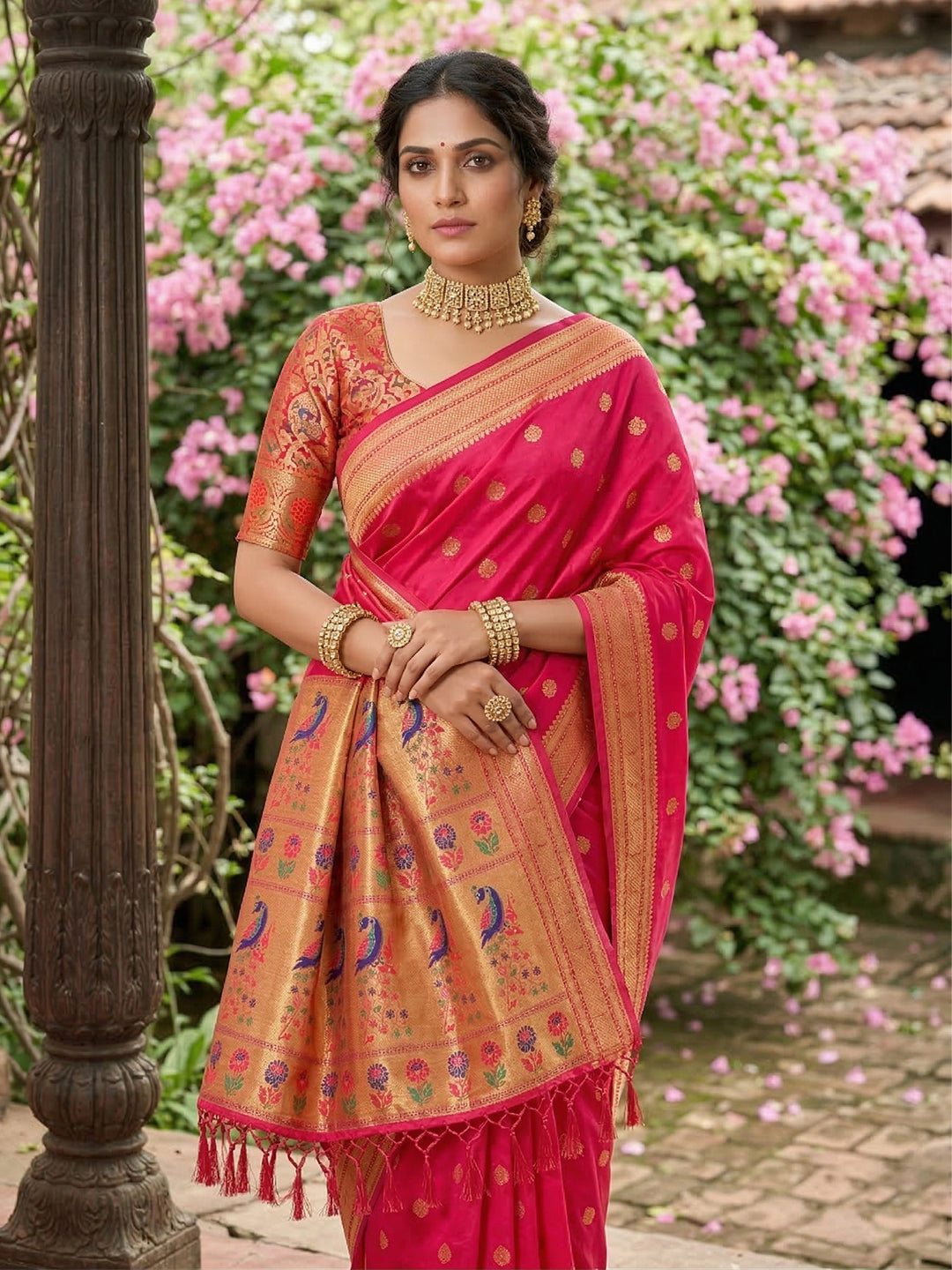 Sutriti Women's Rani Pink Paithani Soft Silk Saree for Festive PSofty & Wedding Wear with Blouse