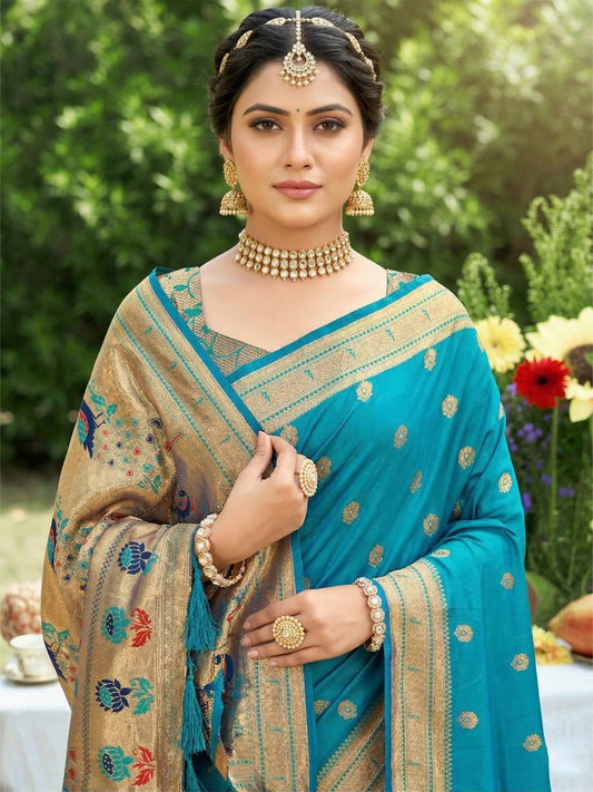 Sutriti Women's Sky Blue Paithani Soft Silk Saree for Festive PSofty & Wedding Wear with Blouse Piece