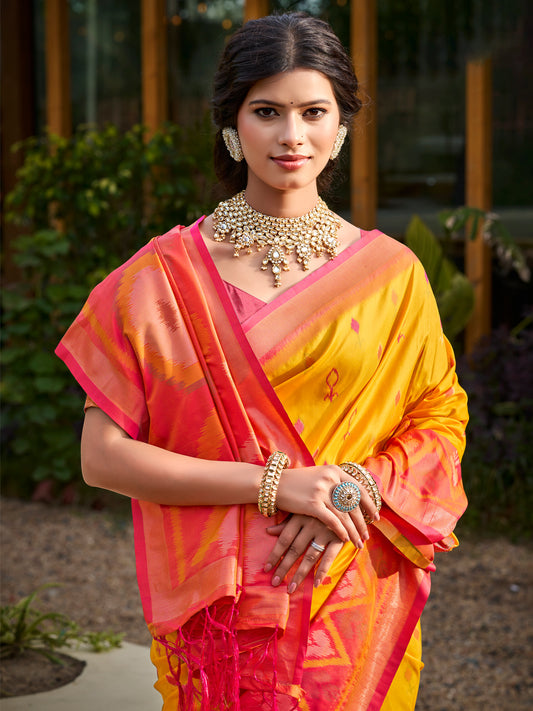 Sutriti Yellow Pochampalli Silk Saree | Traditional Wedding & Festive Wear Saree