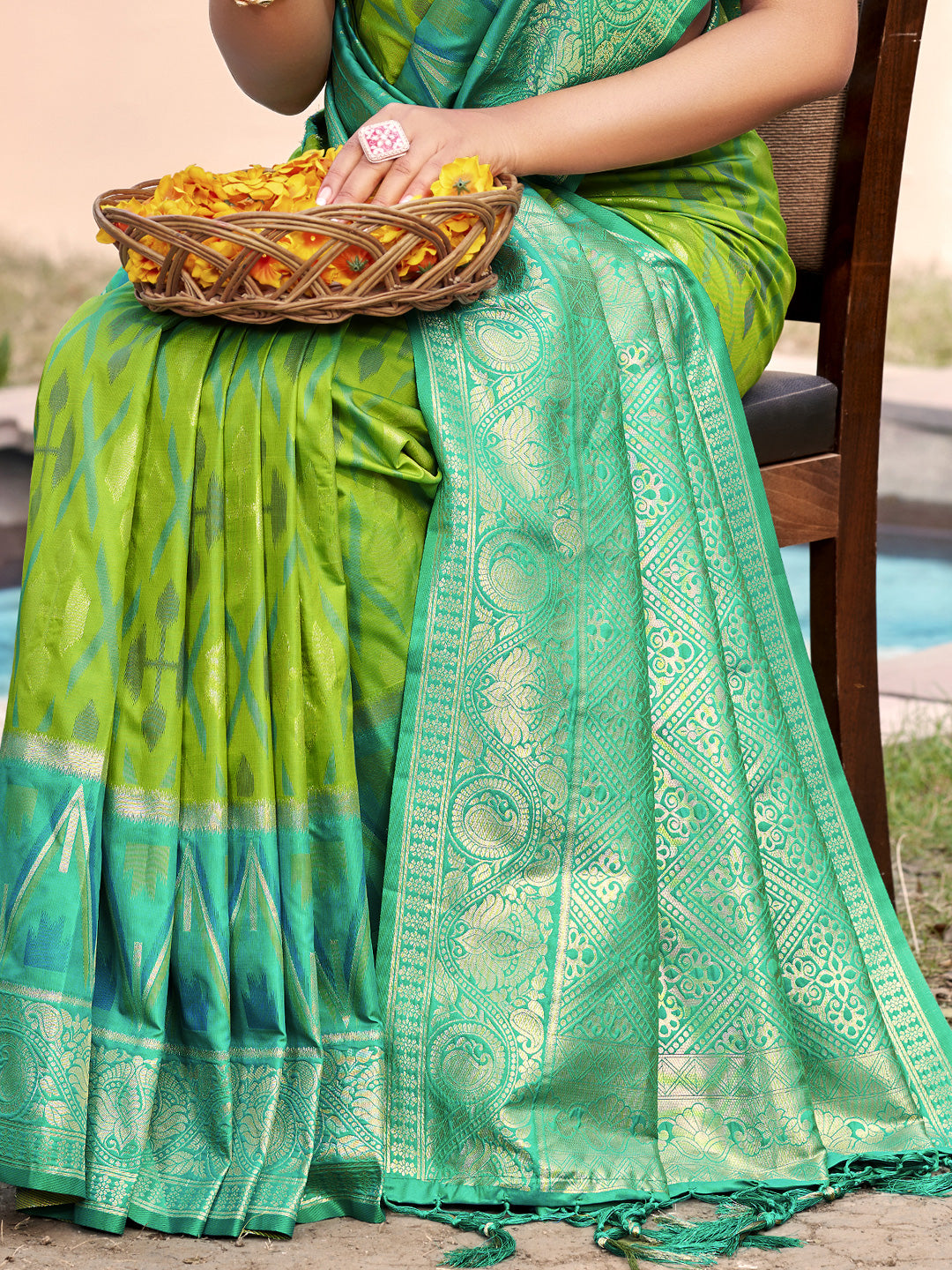 Sutriti Light Green Pochampalli Silk Saree | Elegant Traditional Wedding & Festive Wear Saree
