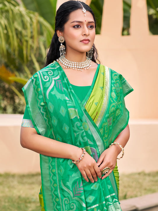 Sutriti Light Green Pochampalli Silk Saree | Elegant Traditional Wedding & Festive Wear Saree